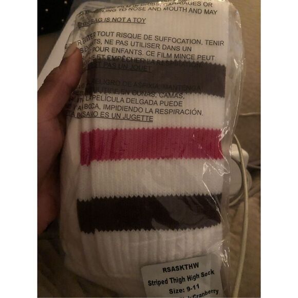 American Apparel New 2000s Cran & Pink Stripe Vintage Deadstock Thigh High socks - Picture 2 of 3